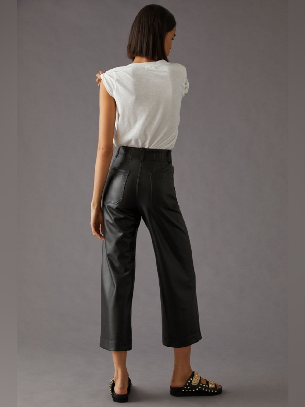 Anthropologie Maeve Black The Colette Cropped Vegan Leather Pants 26 - Picture 2 of 15